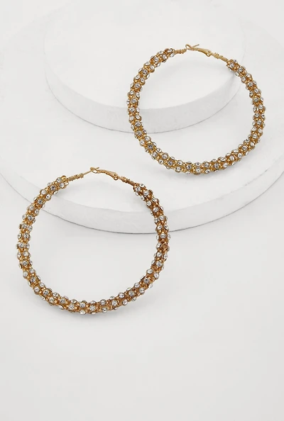 Womens Metallic Rhinestone Ecrusted Hoop Earrings,