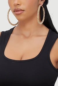 Womens Metallic Rhinestone Ecrusted Hoop Earrings,