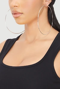 Womens Thin Metallic Hoop Earrings Set of 4, Silver