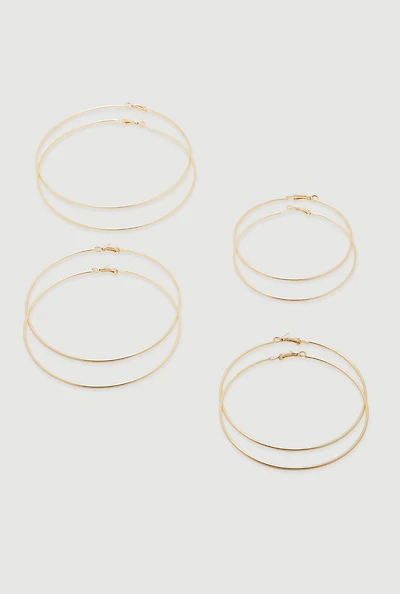 Thin Metallic Hoop Earrings Set of 4
