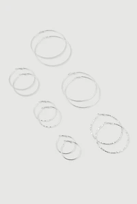 Womens Metallic Hoop Earrings Set of 6, Silver