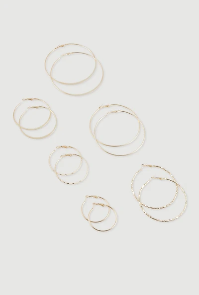 Womens Metallic Hoop Earrings Set of 6, Gold
