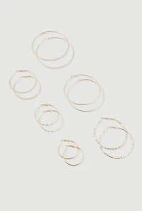 Womens Metallic Hoop Earrings Set of 6, Gold