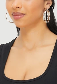 Womens Metallic Hoop and Cubic Zirconia Stud Earrings Set of 6, Silver
