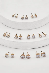 Womens Metallic Cubic Zirconia Stud Earrings Set of 10, Gold