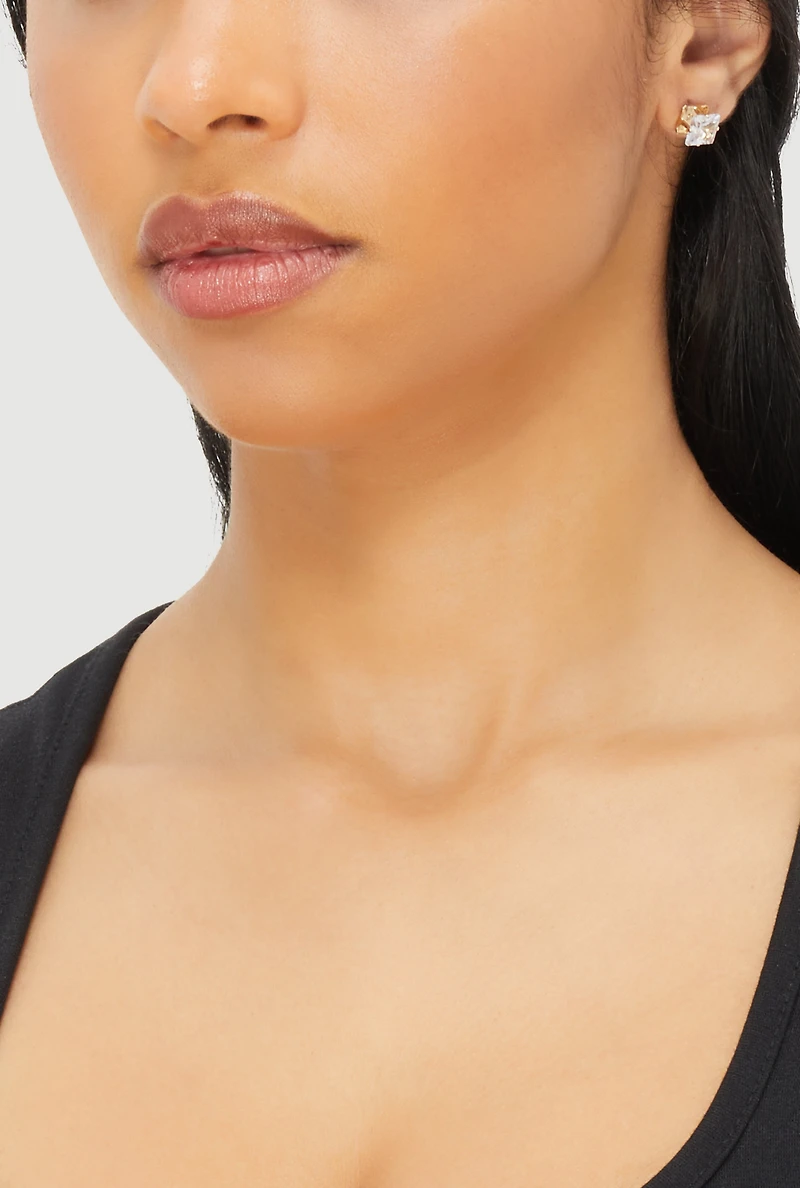 Womens Metallic Cubic Zirconia Stud Earrings Set of 10, Gold