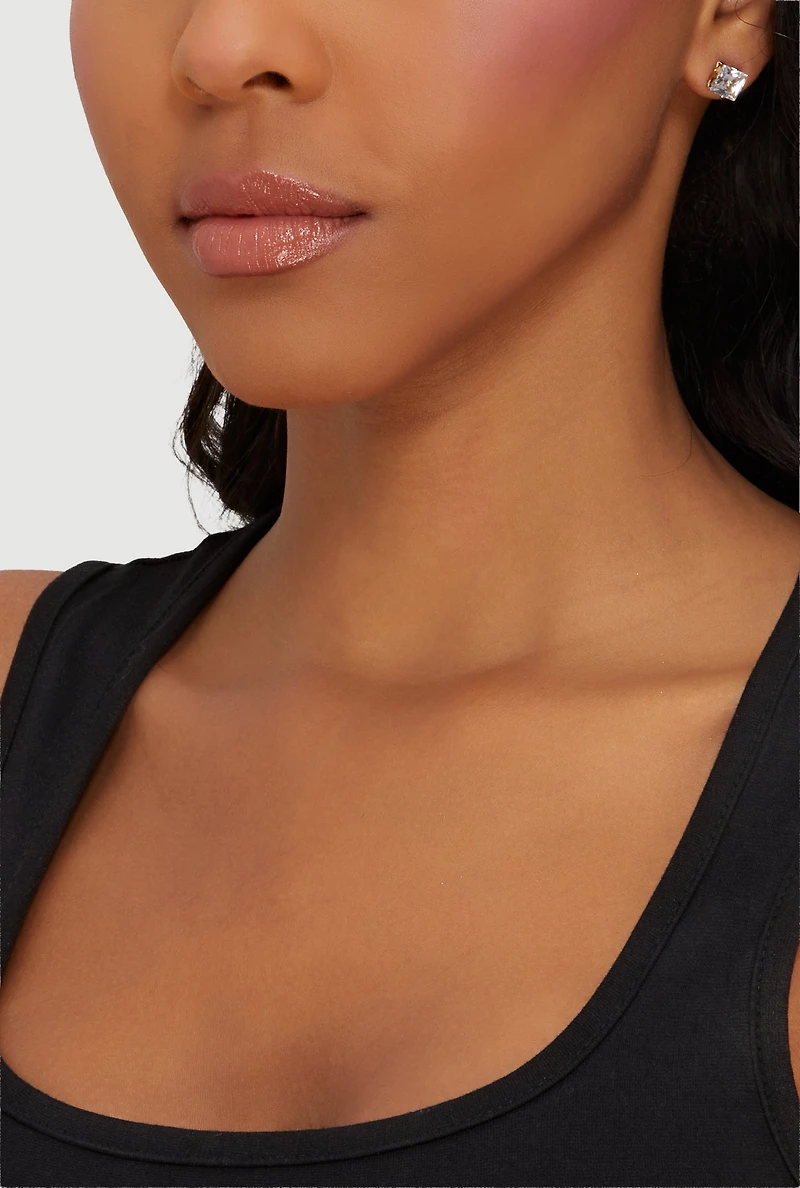 Metallic Cubic Zirconia Stud Earrings Set of 10