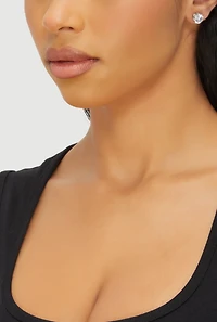 Womens Cubic Zirconia Shaped Stud Earrings Set of 9, Silver