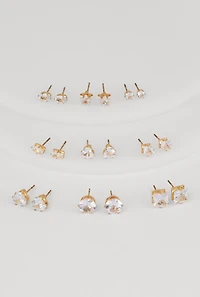Cubic Zirconia Shaped Stud Earrings Set of 9
