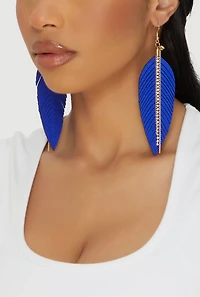Womens Faux Leather Rhinestone Chain Leaf Earrings,