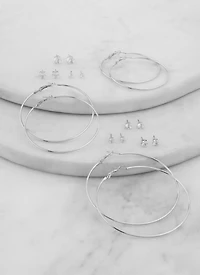 Cubic Zirconia Stud Earrings and Hoop Earrings Set of 9