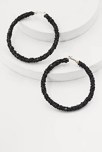 Womens Metallic Rhinestone Hoop Earrings, Black