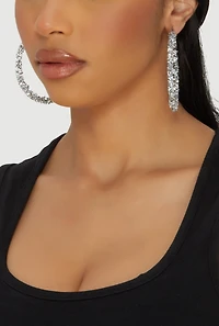 Womens Metallic Rhinestone Hoop Earrings, Silver