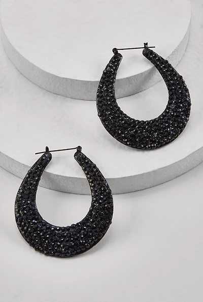Rhinestone Encrusted Teardrop Hoop Earrings