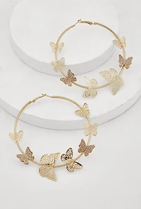Womens Metallic Butterfly Hoop Earrings,