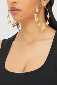 Womens Metallic Butterfly Hoop Earrings,