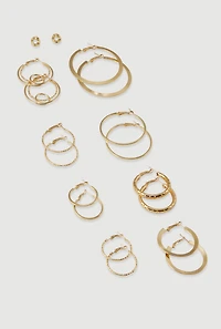 Metallic Assorted Hoop and Stud Earrings Set of 9
