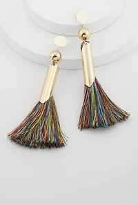 Trendy Color Blocked Metallic Tassel Drop Earrings