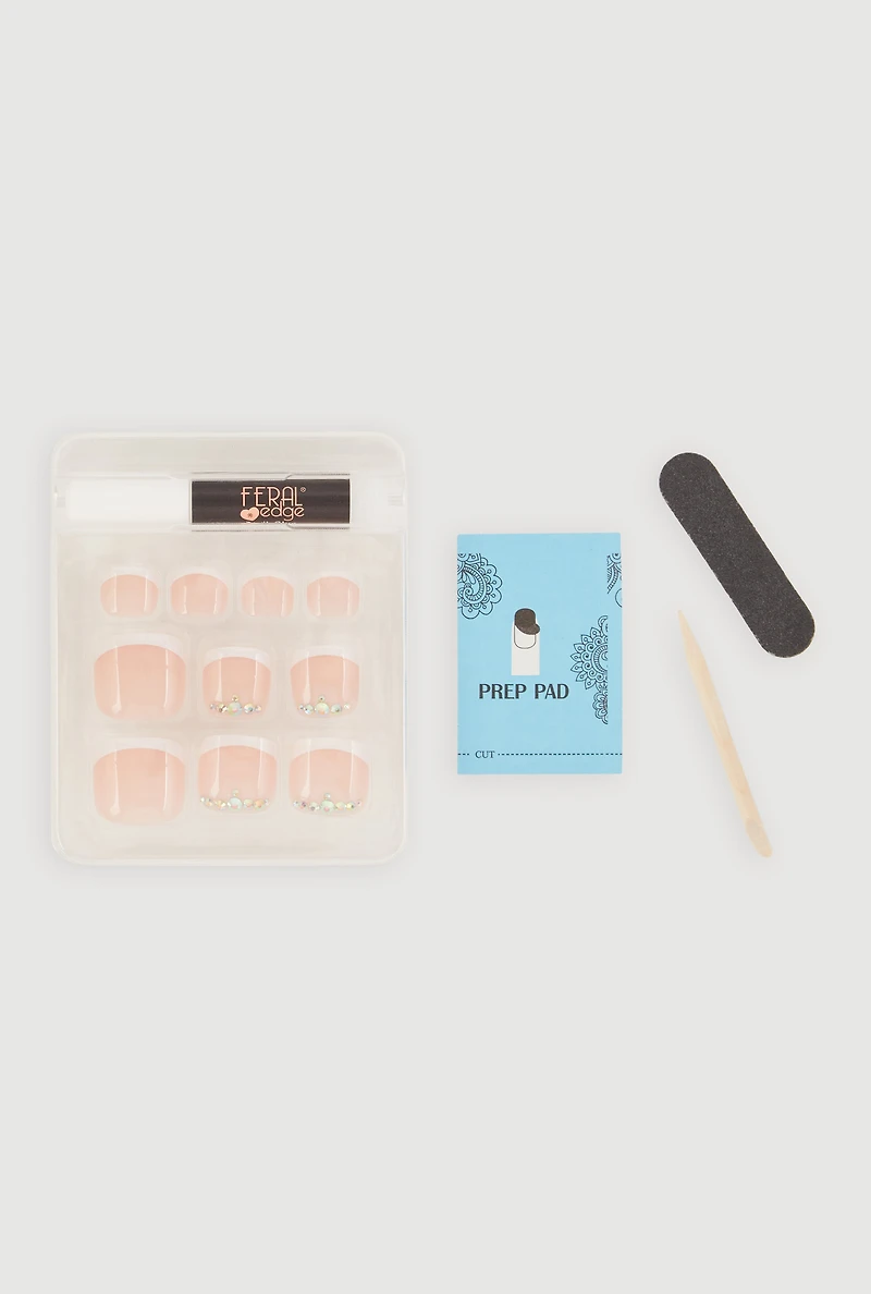 French Tip Press On Pedicure Toenails