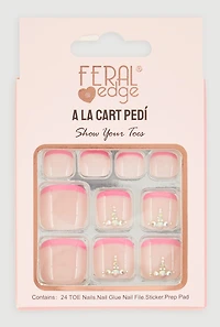 Rhinestone French Tip Press On Pedicure Toenails