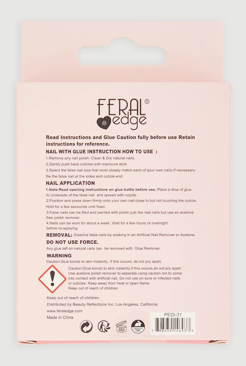 Rhinestone French Tip Press On Pedicure Toenails