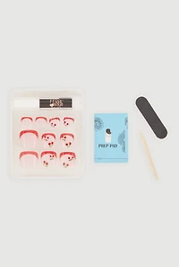 Rhinestone Cherry French Tip Press On Pedicure Toenails