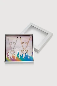 Rhinestone Heart Metallic Earrings and Necklace Set