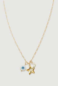 Womens Evil Eye Moon Star Charm Necklace, Gold