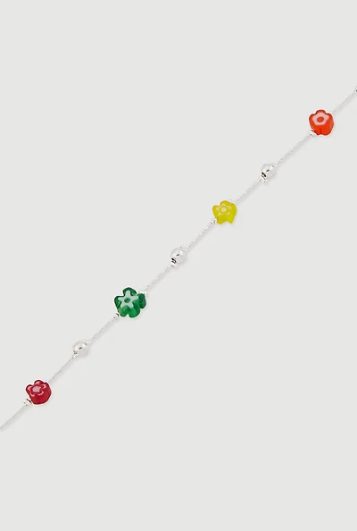 Flower Beaded Metallic Anklet