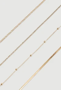 Womens Assorted Rhinestone Metallic Anklets Set of 4, Gold