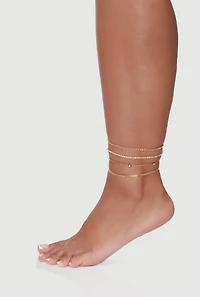 Womens Assorted Rhinestone Metallic Anklets Set of 4, Gold