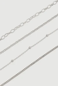 Womens Assorted Metallic Chain Anklets Set of 4, Silver