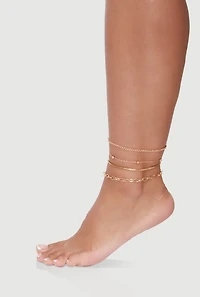 Womens Assorted Metallic Chain Anklets Set of 4, Gold