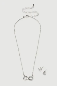 Cubic Zirconia Infinity Necklace and Stud Earrings Set