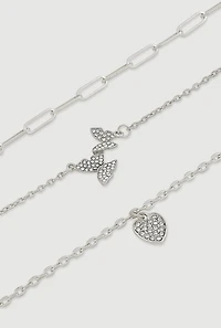 Assorted Cubic Zirconia Charm Anklets Set of 3