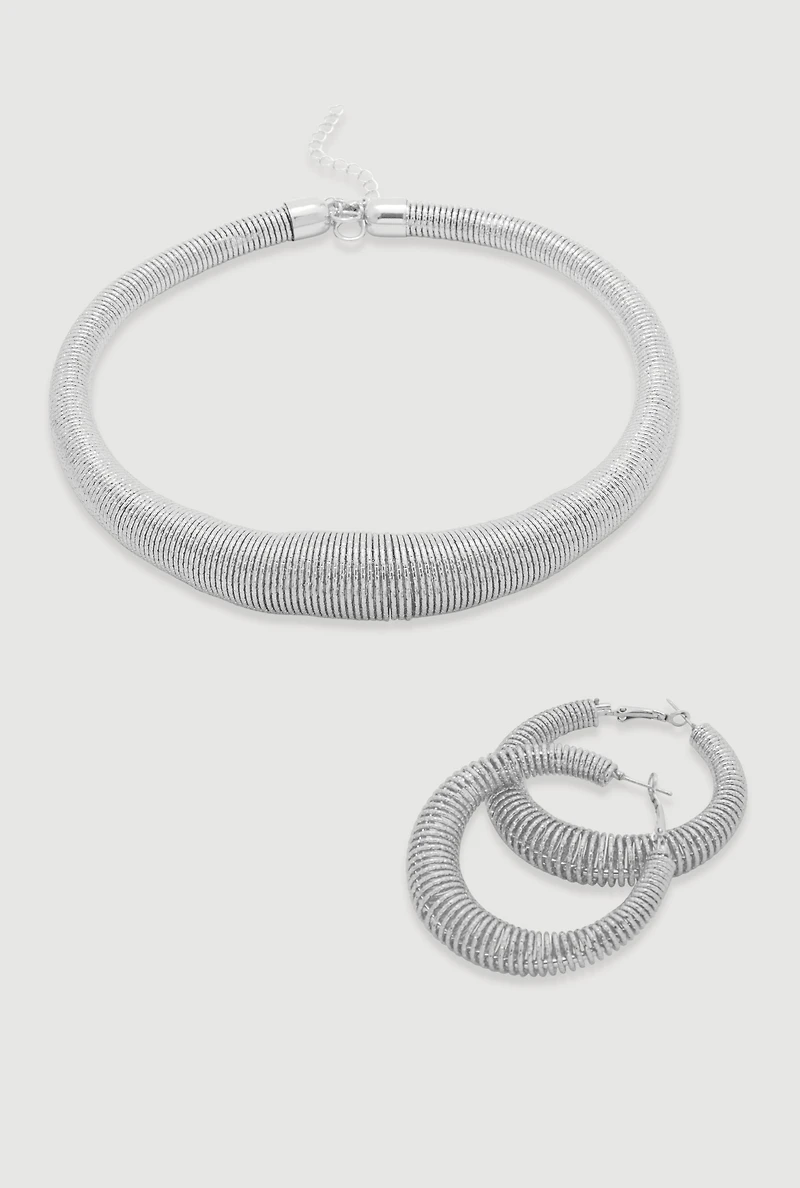 Metallic Coil Choker and Coil Hoop Earrings