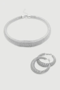 Metallic Coil Choker and Coil Hoop Earrings