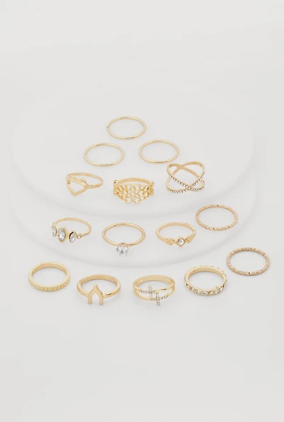 Assorted Metallic Cubic Zirconia Rings Set of 15