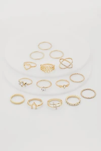 Assorted Metallic Cubic Zirconia Rings Set of 15