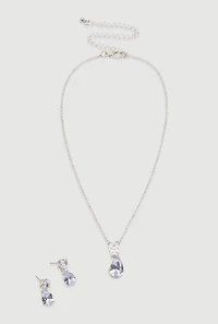 Teardrop Rhinestone Necklace and Drop Earrings