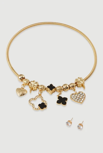 Snake Chain Charm Necklace and Stud Earrings Set