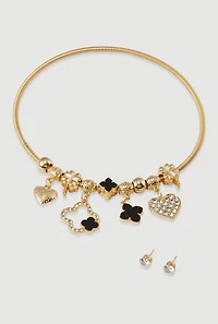 Snake Chain Charm Necklace and Stud Earrings Set