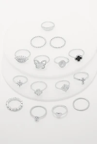 Womens Assorted Cubic Zirconia Rings Set of 15, Silver