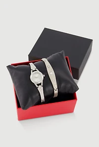 Rhinestone Metallic Detail Watch and Bracelet