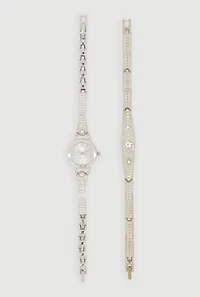 Rhinestone Metallic Detail Watch and Bracelet