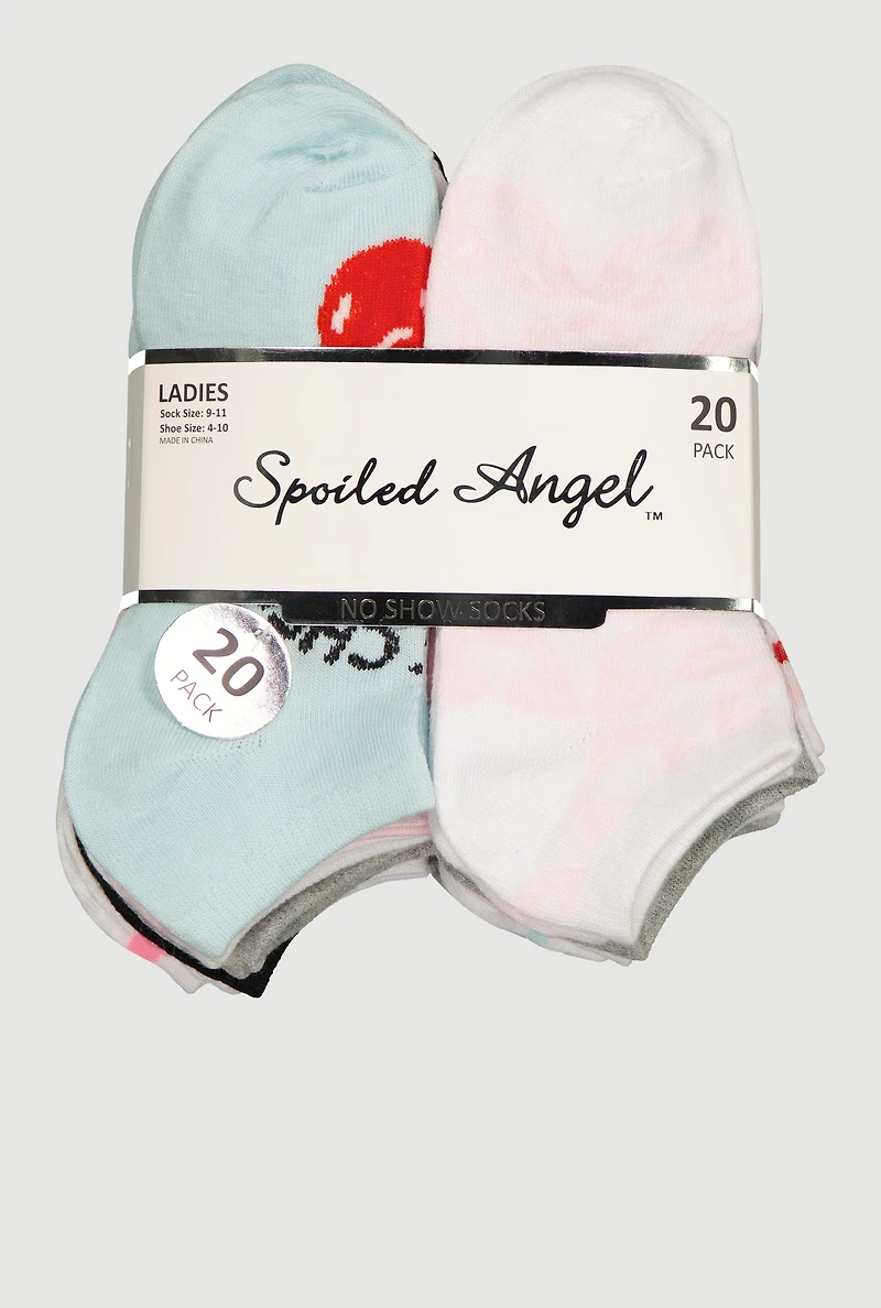 Assorted Patterned No Show Socks 20 Pack Size 9-11
