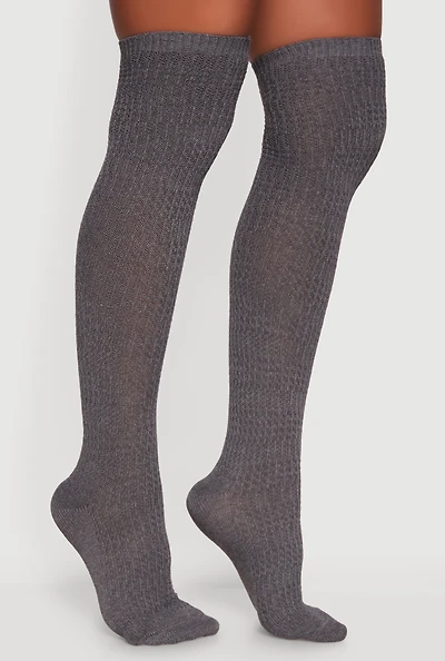 Womens Rib Knit Over the Knee Socks Size 9-11, Grey