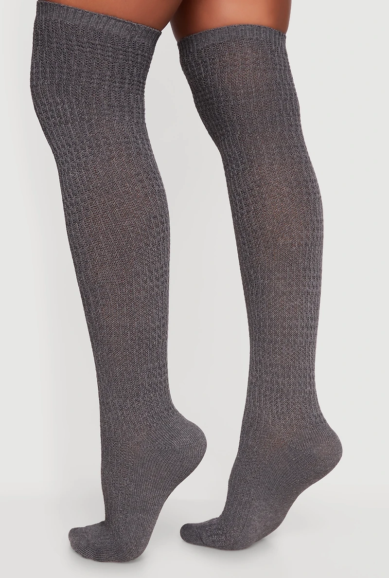 Womens Rib Knit Over the Knee Socks Size 9-11, Grey