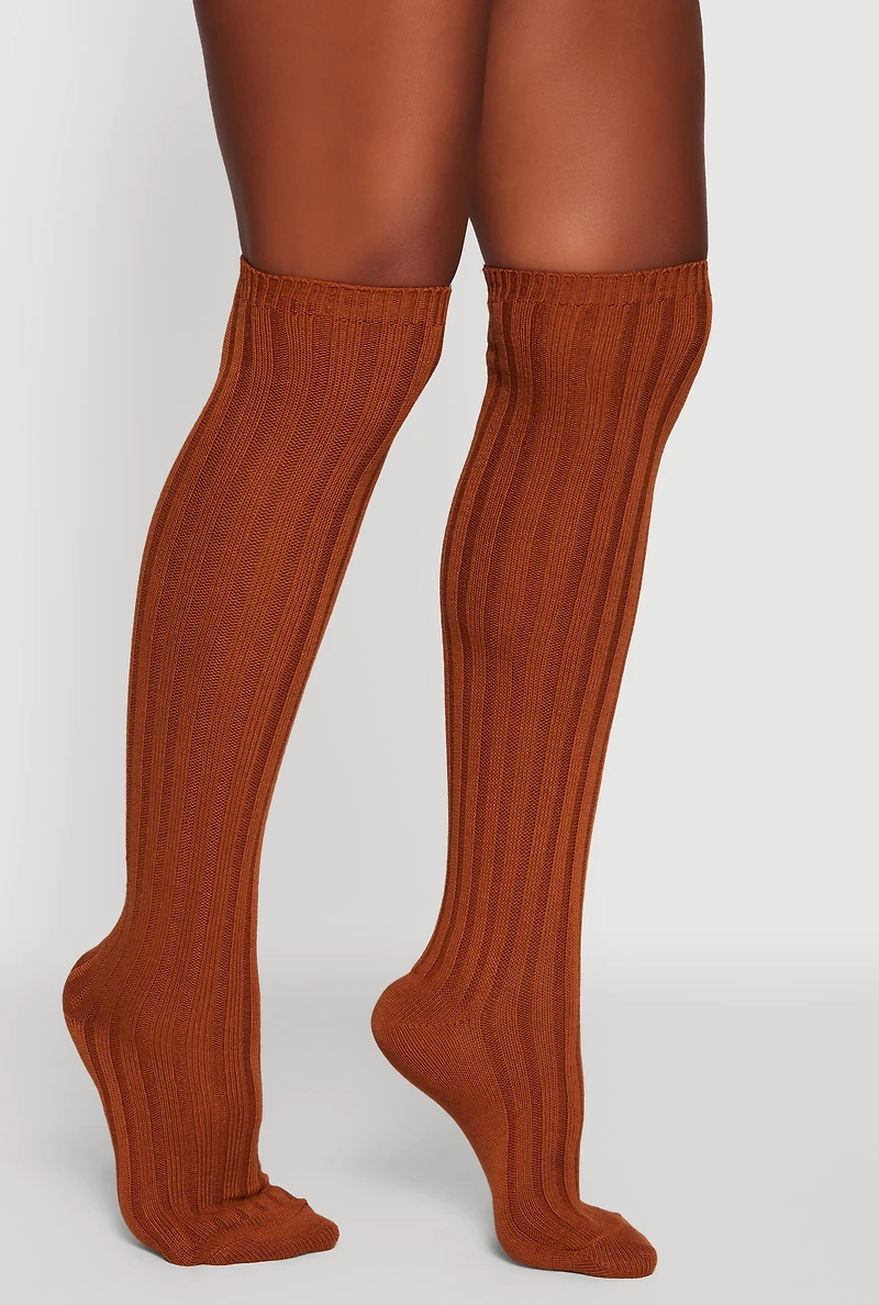 Womens Ribbed Knit Over the Knee Socks 9-11,