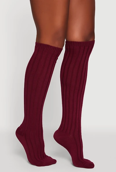 Womens Ribbed Knit Over the Knee Socks Size 9-11, Burgundy